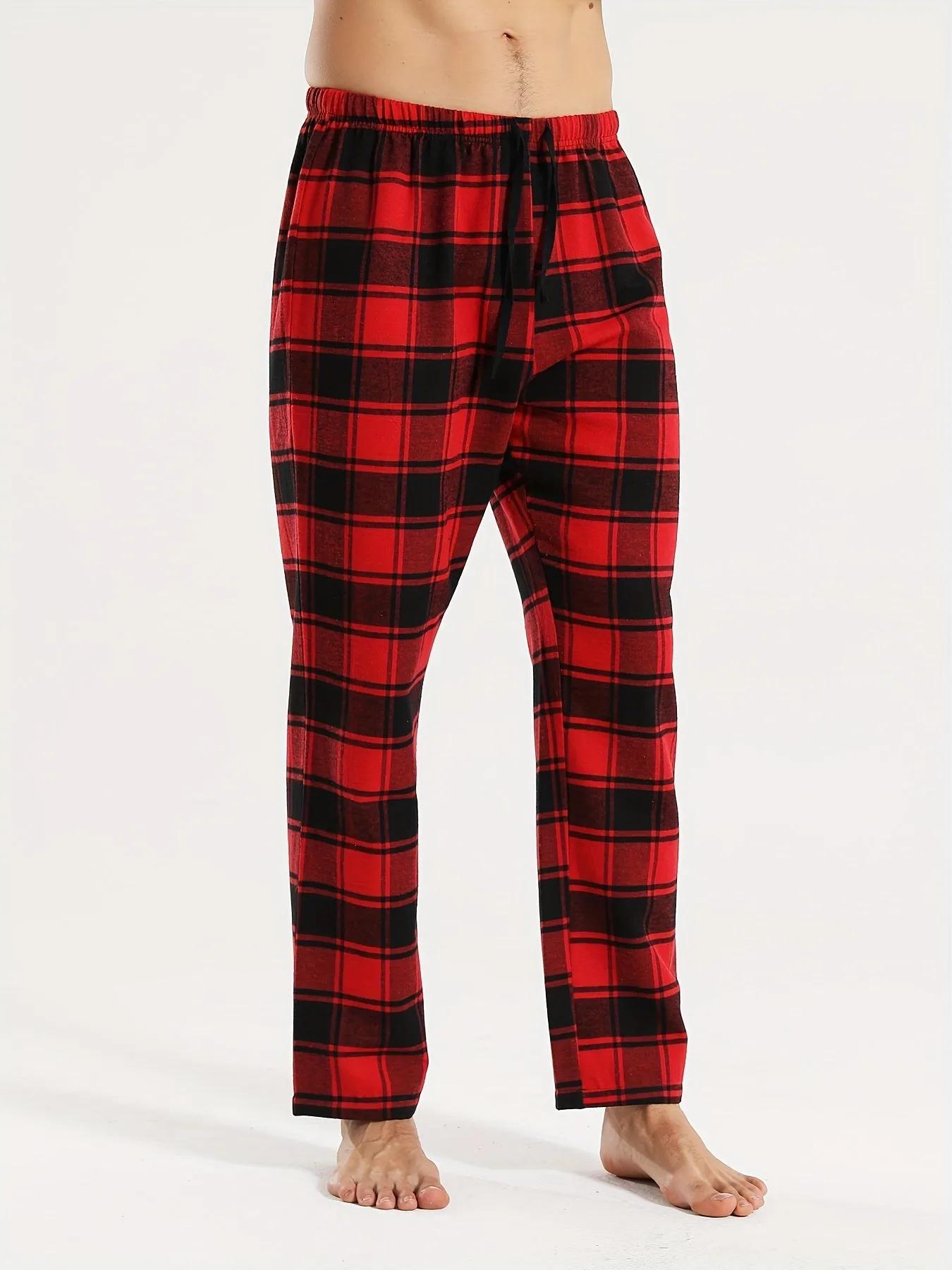 Stylish Mens Plaid Homewear 3pcs Casual Long Pants