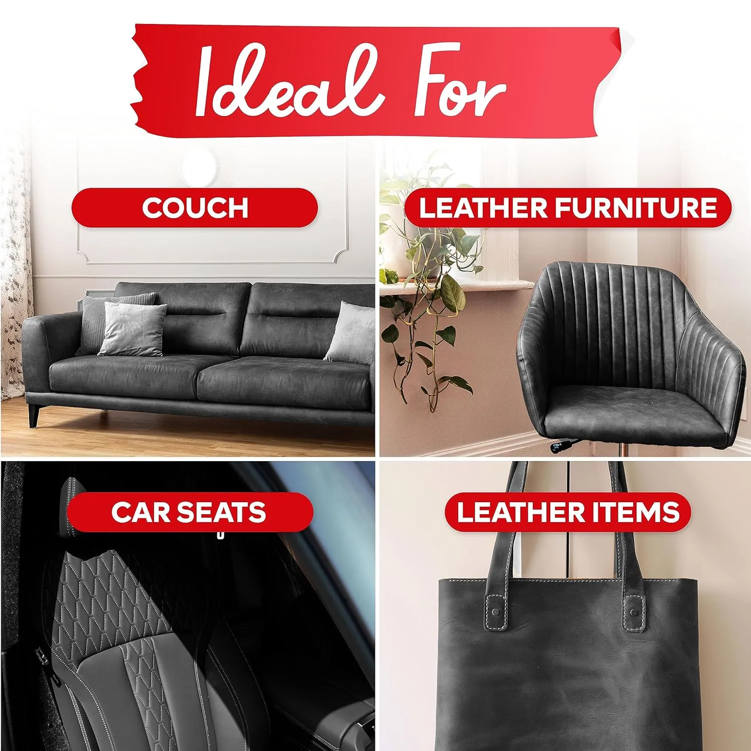 XFasten Dark Gray Leather Tape 3 x 60 inch Premium ColorMatch Tech Leather Repair Kit for Car Seat Couch Furniture | Non-Fraying Self Adhesive Leather Repair Patch for Furniture and Sofa